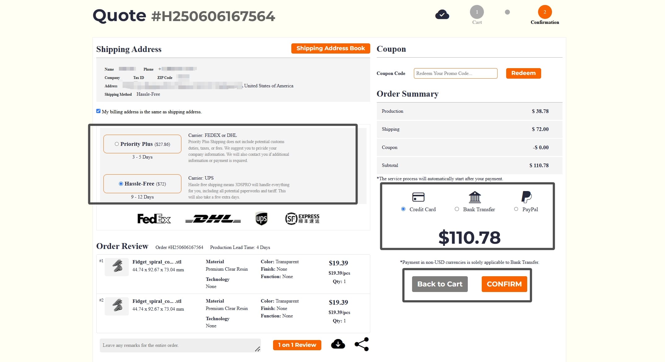 confirm and pay_hi3dp platform